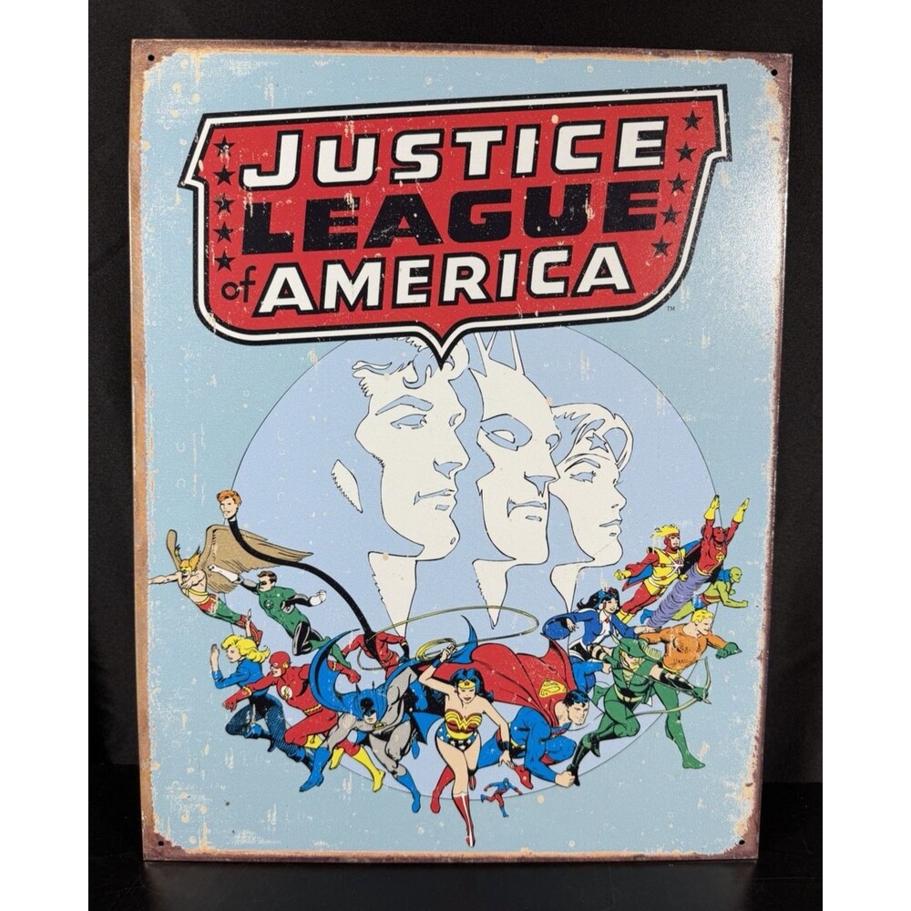 Justice League of America Vintage Metal Tin Sign 16 x 12.5 inch DC Comics